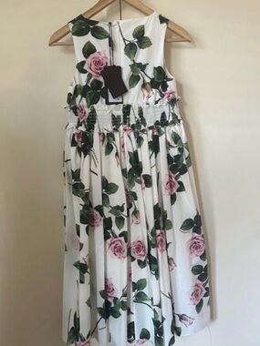 Dolce & Gabbana White Floral Rose Print Dress for Girls